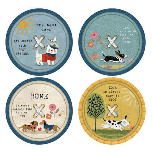 Set Of 4 Button Style Dogs With Sayings Coasters