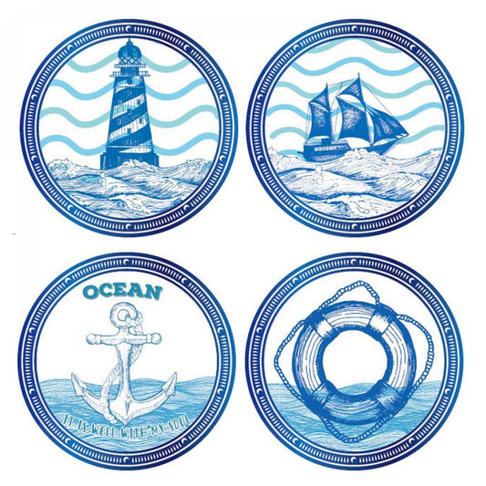 Set Of 4 Nautical Themed Blue And White Coasters