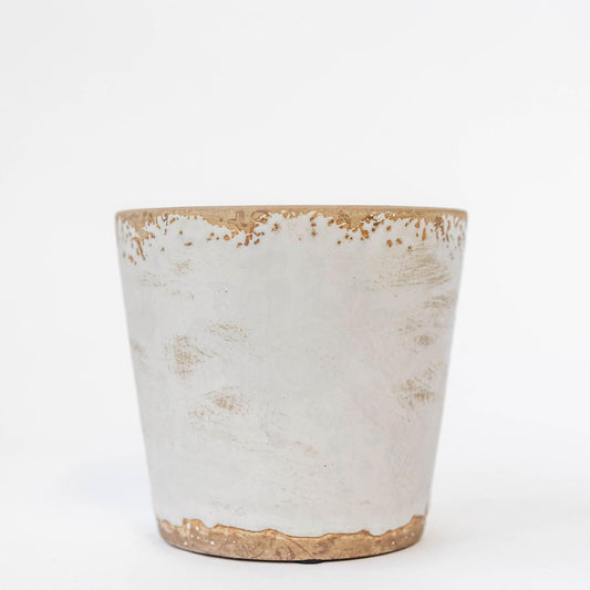 Rustic Look Antique Cream With Faded Floral Pattern Planter