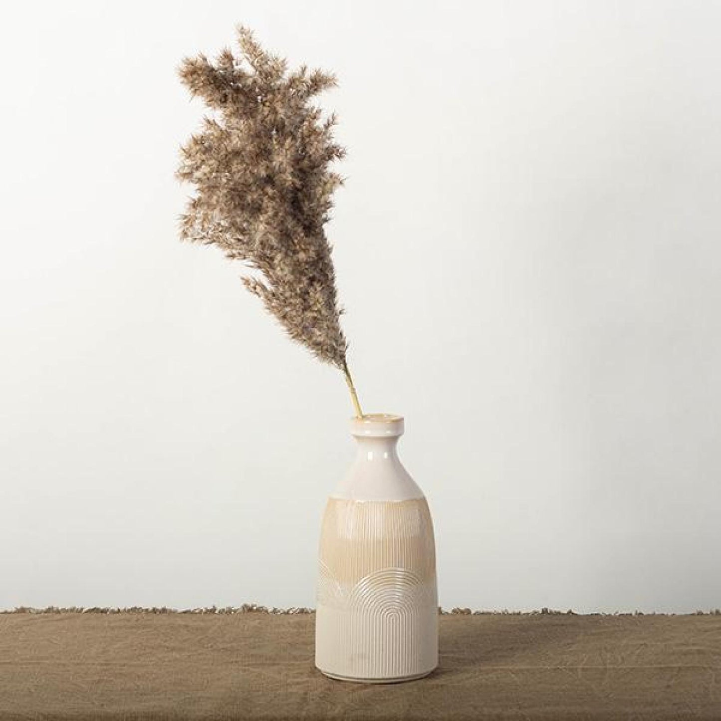 White And Beige Stripes And Arches Patterned Vase