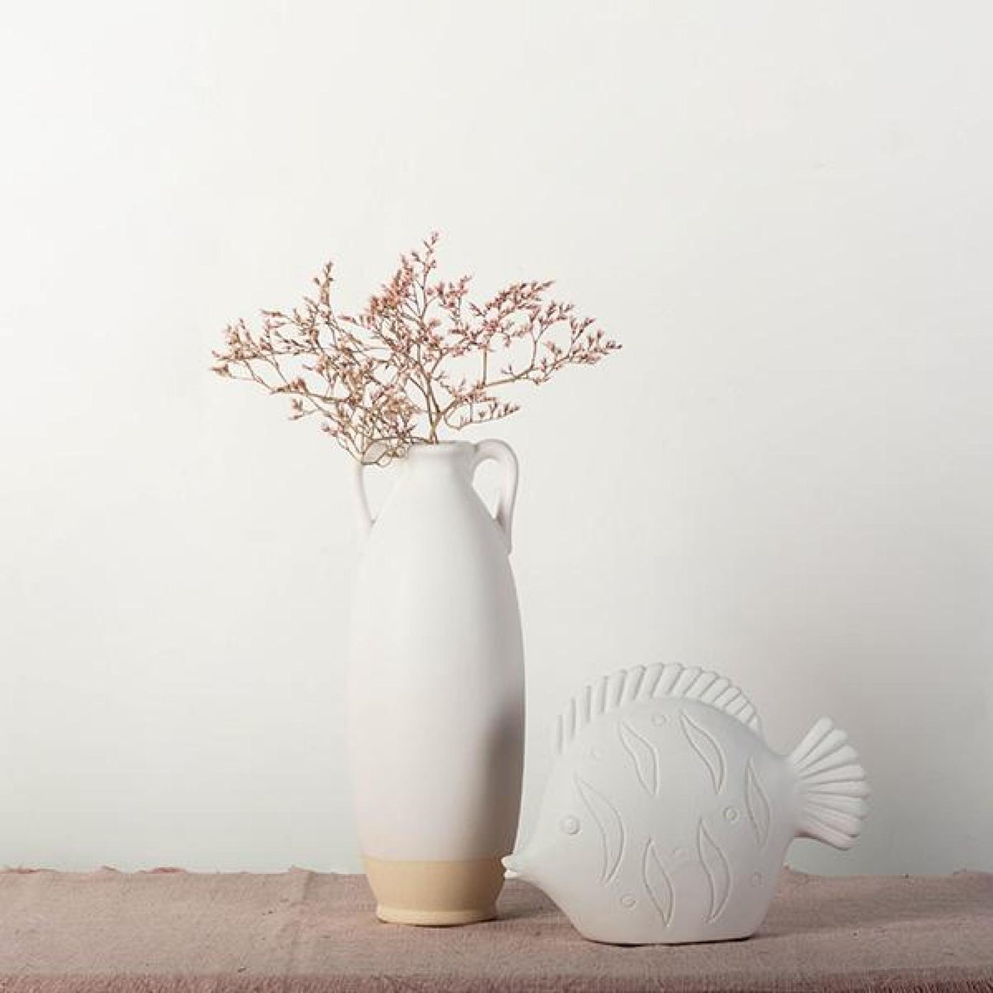 Cream And White Elephant Ears Handled Vase