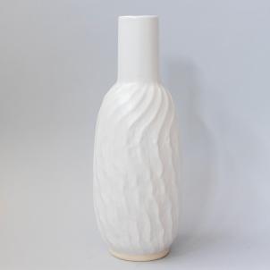 White Embossed Surface With Wavy Lines Vase