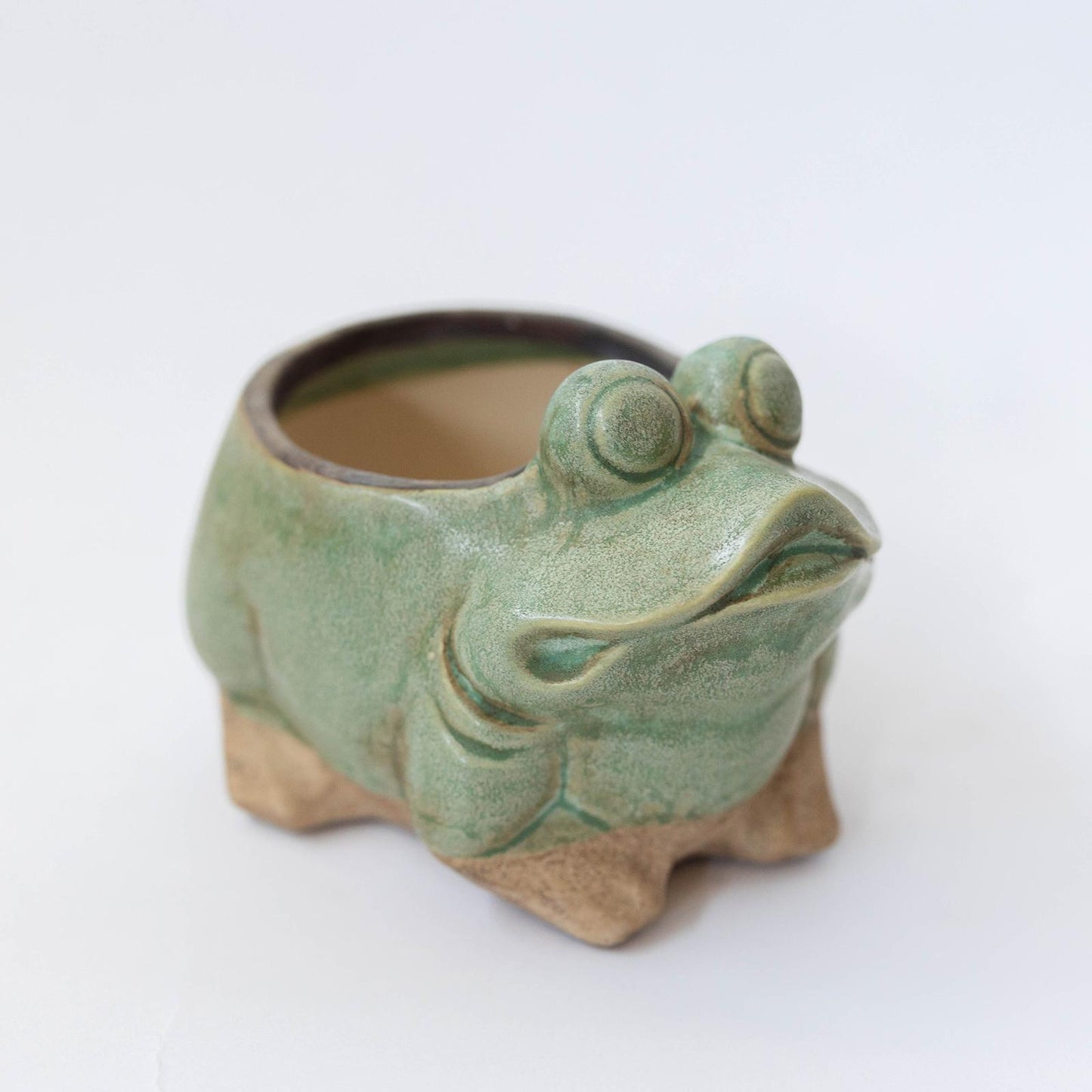 Light Green And Beige Frog Planter
