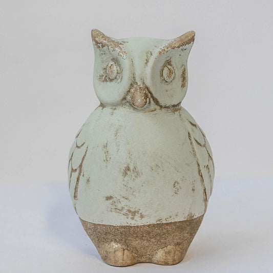 Rustic Look Light Green And Beige Owl Figurine