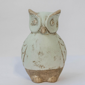 Rustic Look Light Green And Beige Owl Figurine