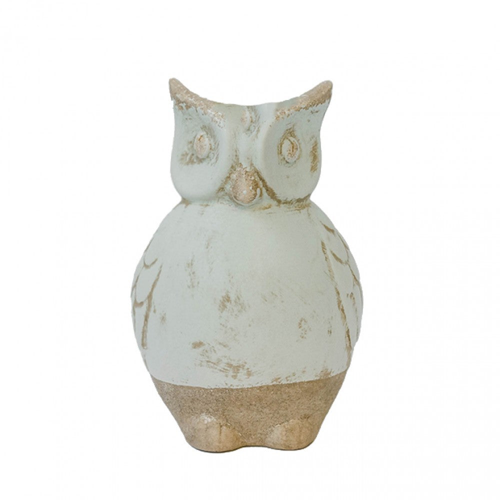 Rustic Look Light Green And Beige Owl Figurine