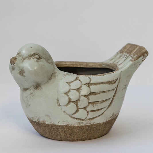 Rustic Light Green And Beige Bird Shaped Planter