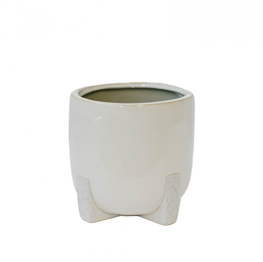 White With Speckled Feet Ceramic Planter