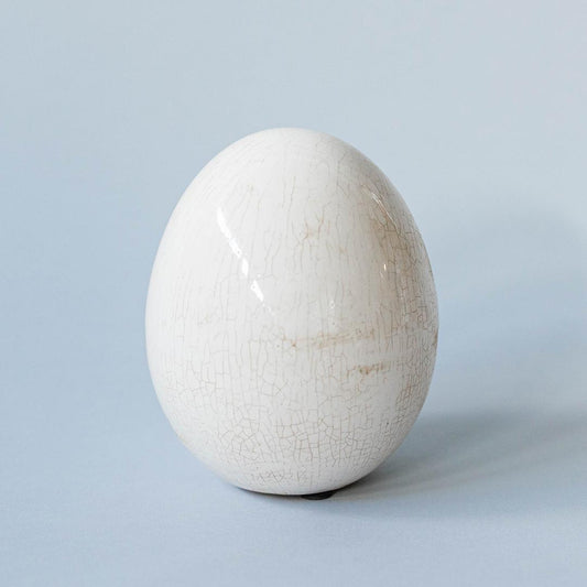 Antique Cream Crackle Look Ceramic Egg Figurine