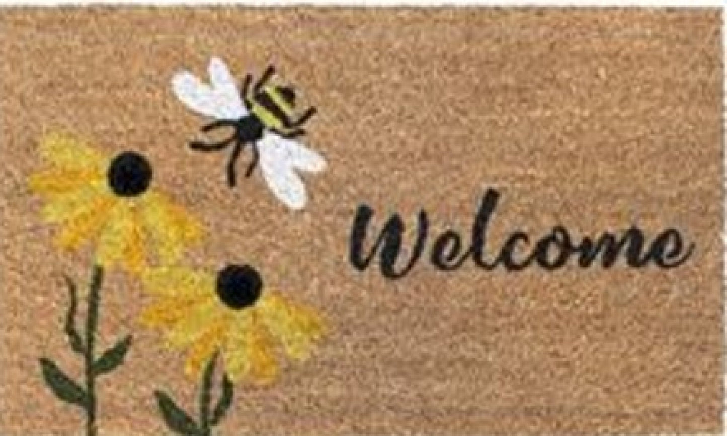 Welcome Bee Flying To Flowers Doormat