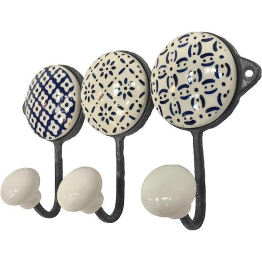 Patterned Ceramic With Ceramic Knobs Connected On Cast Iron Plate Wall Hook