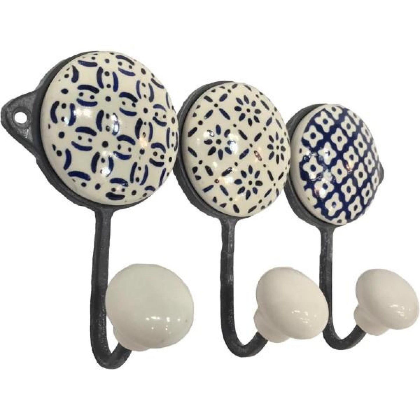 Patterned Ceramic With Ceramic Knobs Connected On Cast Iron Plate Wall Hook