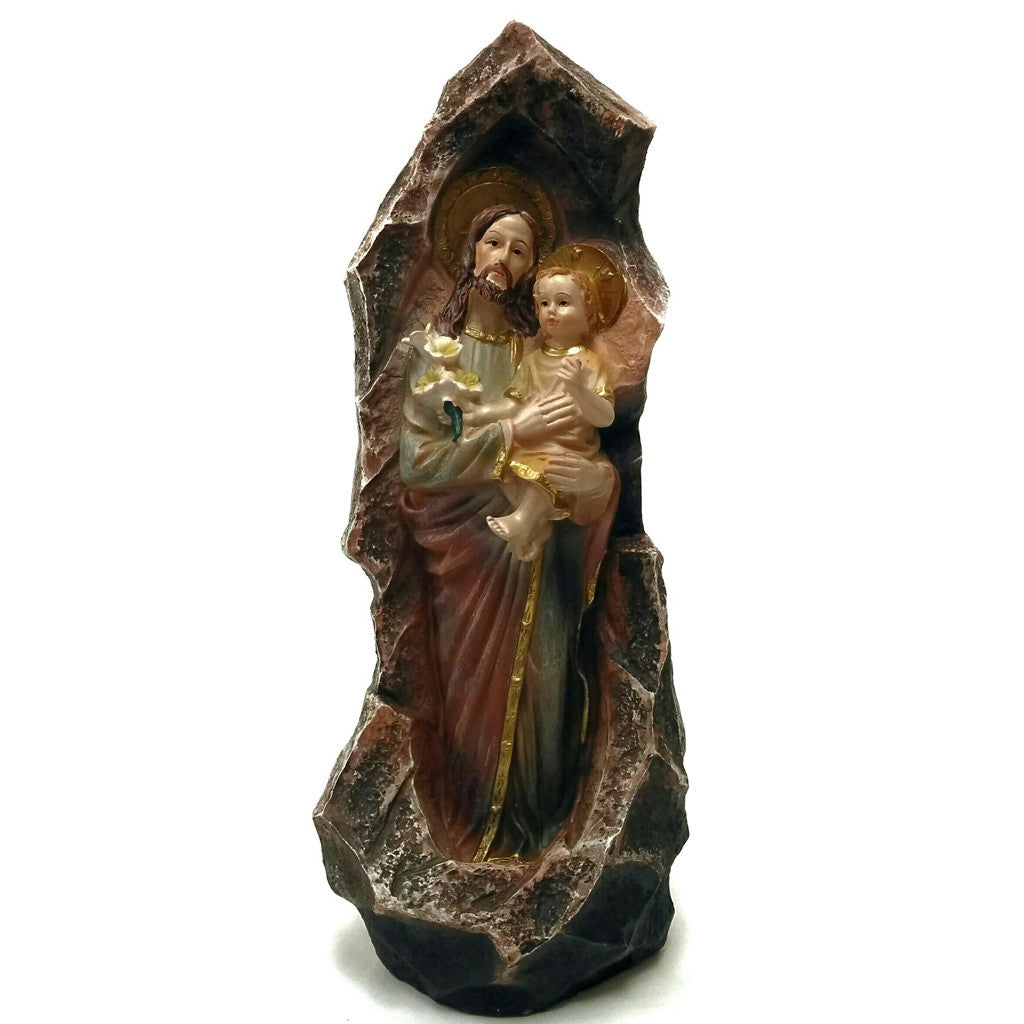 St.Joseph And Baby Jesus In A Grotto Figurine