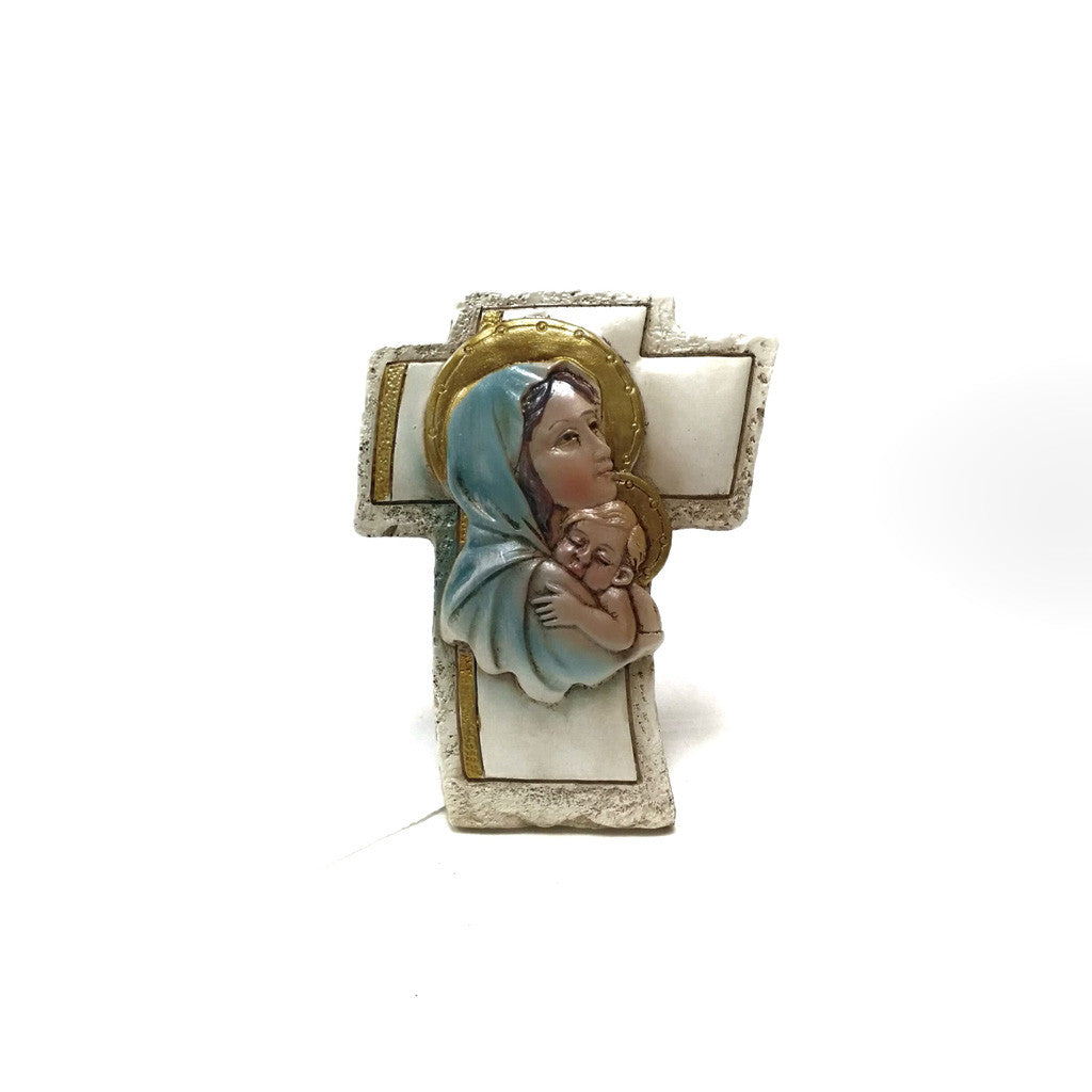 Mary With Baby Jesus On A Cross Figurine