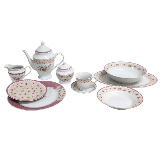 Set Of 47 Pink Garden Print Dinner Set