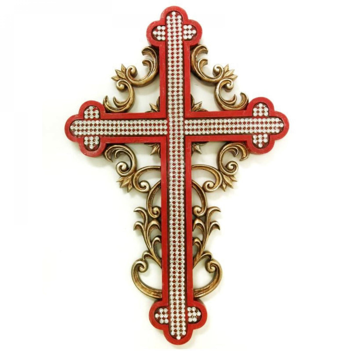 Redframed Cross On Ornate Goldr Colored Background Wall Decor