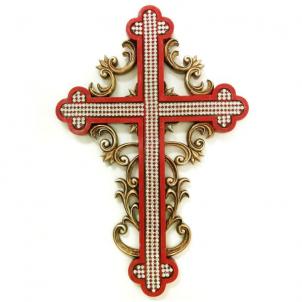 Redframed Cross On Ornate Goldr Colored Background Wall Decor