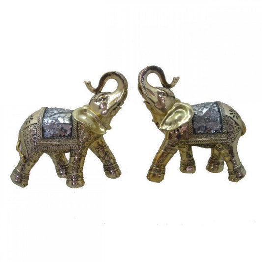 Set Of 2 Golden Elephants With Jewel Look Saddles Figurine