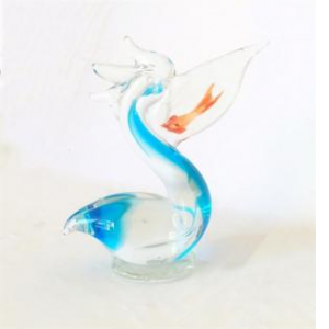 Blue And Clear Pelican With Orange Goldfish In Mouth Glass Figurine