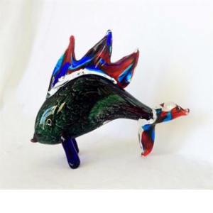 Green With Red And Blue Tail And Fins Glass Fish Figurine