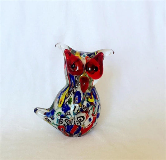 Multi Colored Glass Owl Paperweight