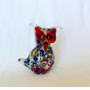 Multi Colored Glass Owl Paperweight