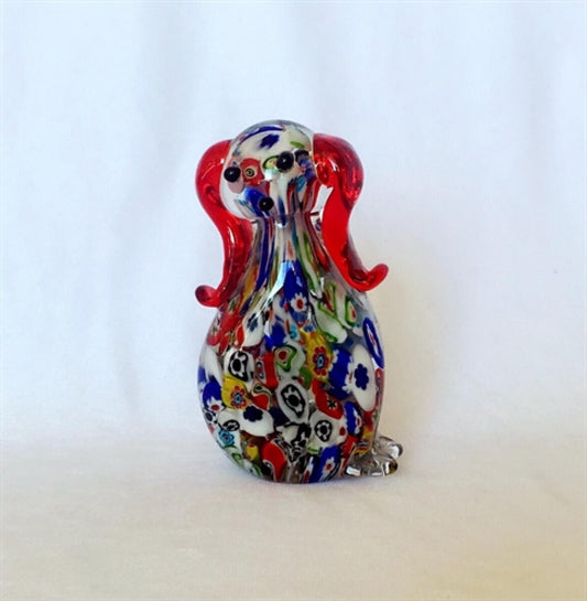 Multi-Color Long Red Eared Sitting Glass Dog Figurine