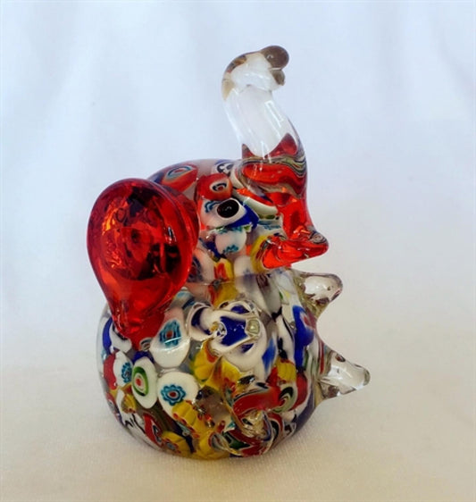 Multi-Color Trunk Up Glass Elephant Figurine