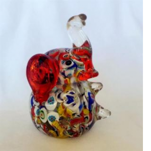 Multi-Color Trunk Up Glass Elephant Figurine