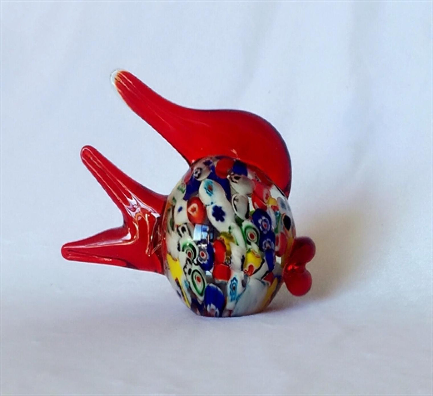 Multi Color Red Tail, Fins And Lips Glass Fish Figurine