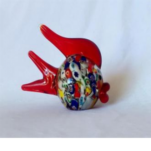 Multi Color Red Tail, Fins And Lips Glass Fish Figurine