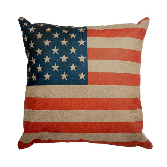 Vintage Look Usa Flag With Polyester Insert Pillow