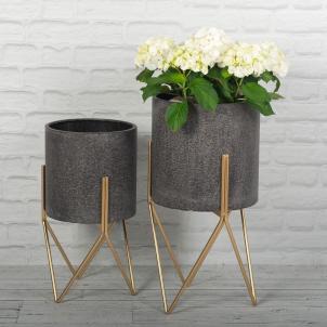 Set Of 2 Metal Pots On Gold Legs Plant Stand