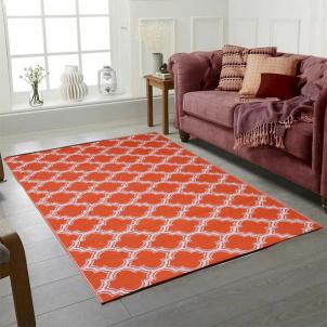 Fiesta Reversible Outdoor Plastic In Orange And White Rug