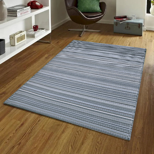 Fiesta Reversible Outdoor Plastic In Grays And Blue Stripes Rug