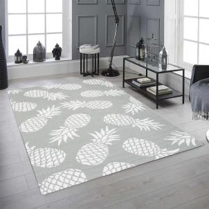 Fiesta Reversible Outdoor Plastic In Gray And White Pineapple Pattern Rug