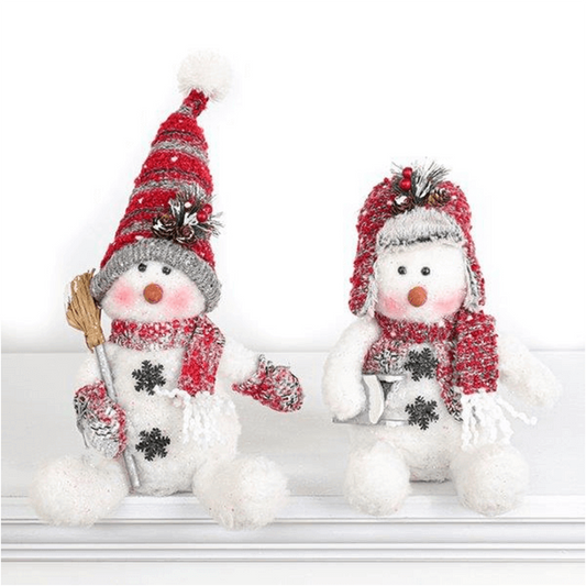 Set Of 2 Assorted Fabric Sitting Snowman Christmas Decor