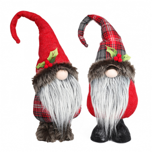 Set Of 2 Standing Gnomes One In Plaid Hat,Other In A Red Hat Christmas Decor