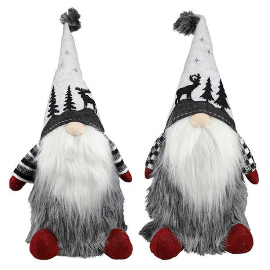 Set Of 2 Standing Gnome Santas With Fur Body And Beard Christmas Decor