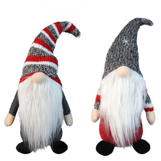 Set Of 2 Fabric Standing Santa Gnomes Christmas Decor