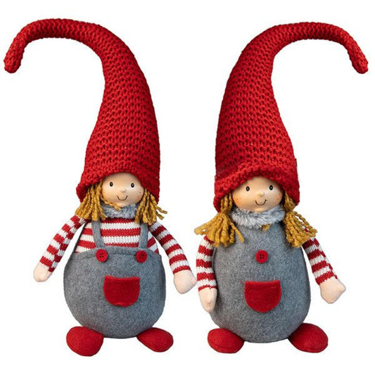 Set Of 2 Assorted Sitting Girl Elves With Santa Hats Christmas Decor