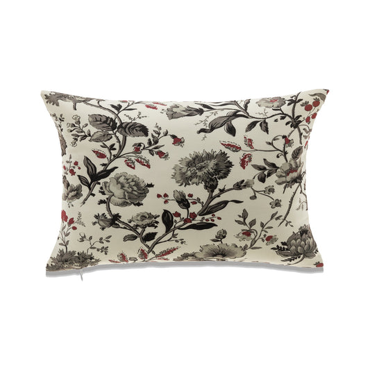 Rectangular Gray Florals On White With Feather Down Insert Pillow