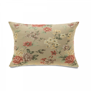 Pink And White Florals On Beige With Feather Down Insert Pillow