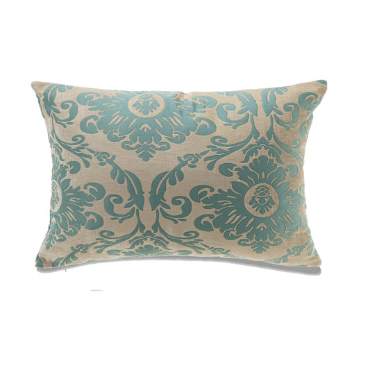 Blue Pattern On Ivory Background Lumbar With Feather Down Insert Pillow