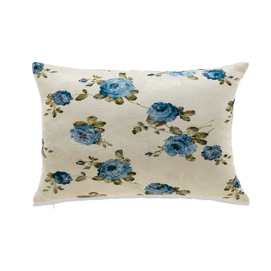 Blue Roses On White Base Throw With Feather Down Insert Pillow