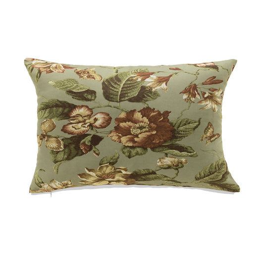 Brown Flowers On Green Background With Feather Down Insert Pillow