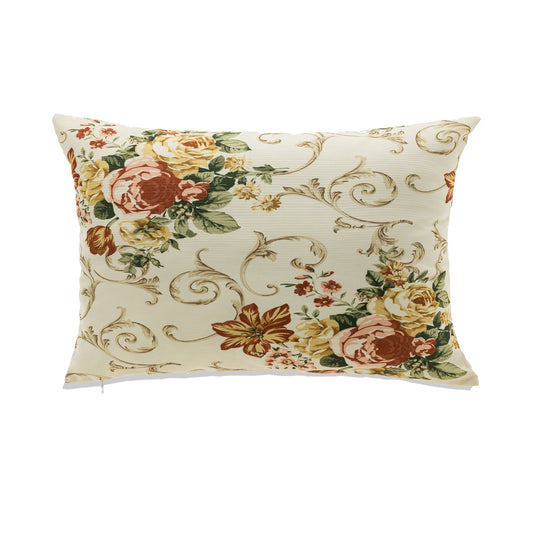 Floral Print On White Background With Feather Down Insert Pillow