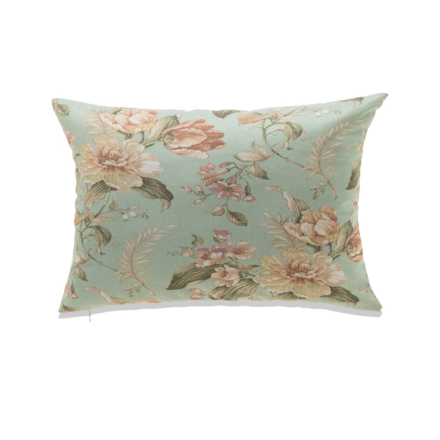 Pink Flowers On Light Green Background With Feather Down Insert Pillow