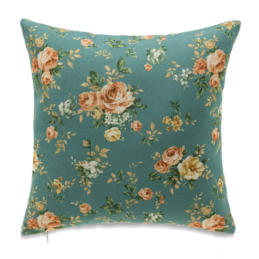 Roses On Blue With Feather Insert Pillow