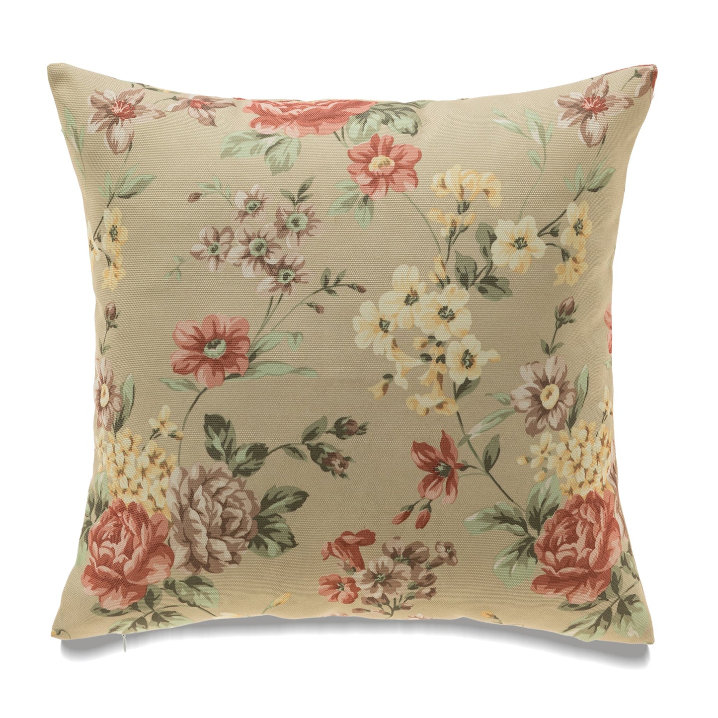 Assorted Flowers On Beige With Feather Insert Pillow